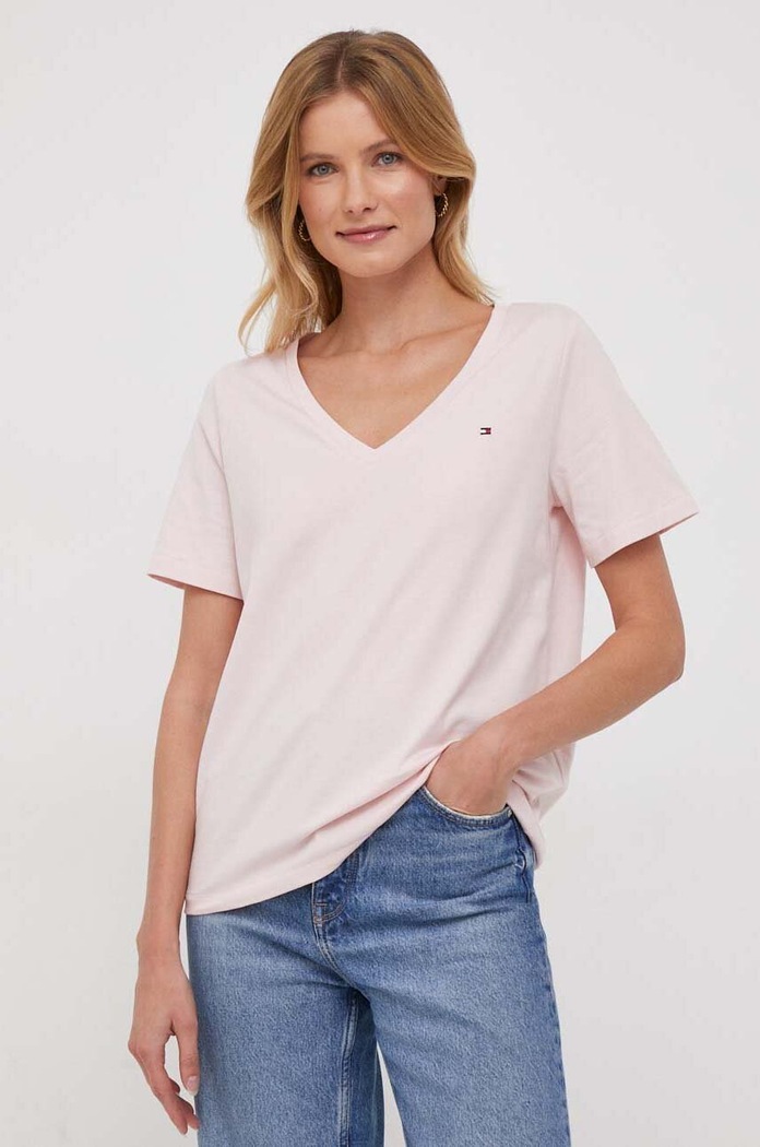 Bavlnené tričko Tommy Hilfiger jednofarebný ružová WW0WW39781