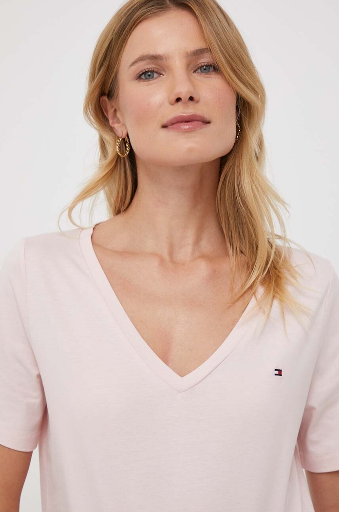 Bavlnené tričko Tommy Hilfiger WW0WW39781 ružová AW24