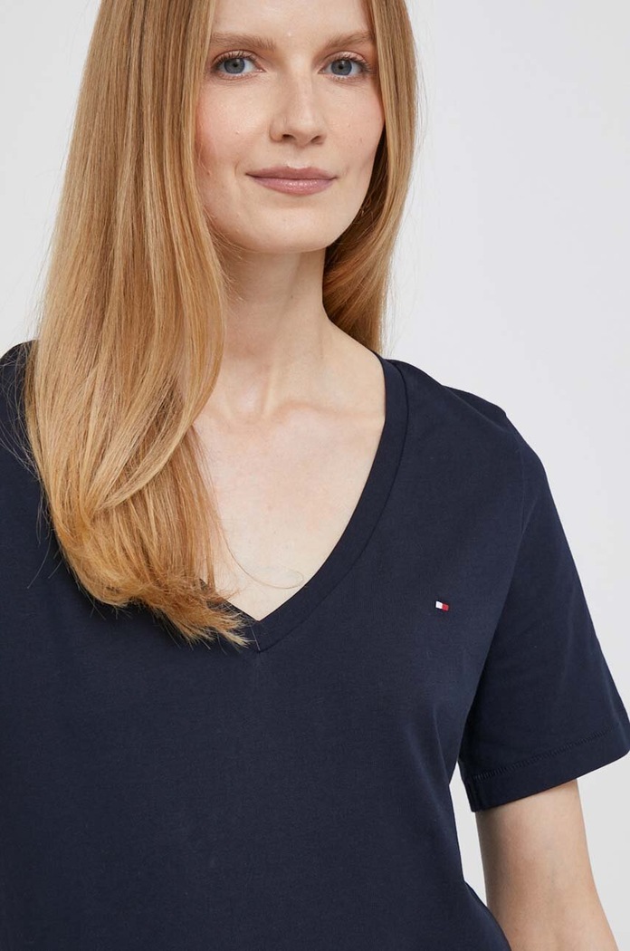 Bavlněné tričko Tommy Hilfiger námořnická modř WW0WW39781