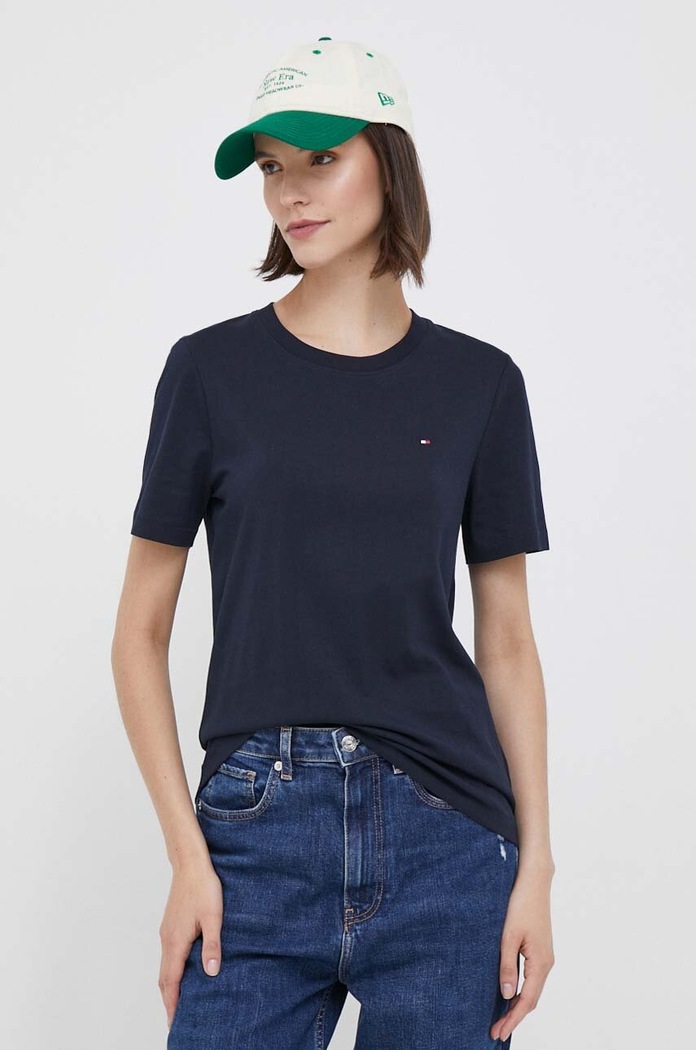 Bavlnené tričko Tommy Hilfiger jednofarebný tmavomodrá WW0WW39848