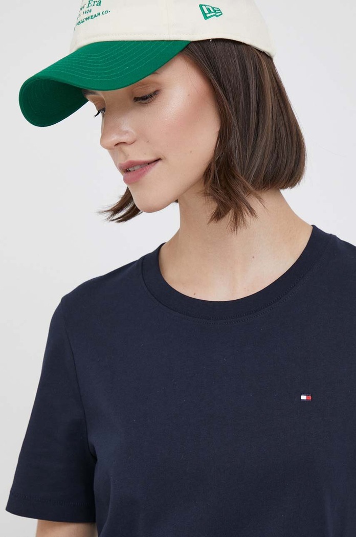 Bavlnené tričko Tommy Hilfiger tmavomodrá WW0WW39848