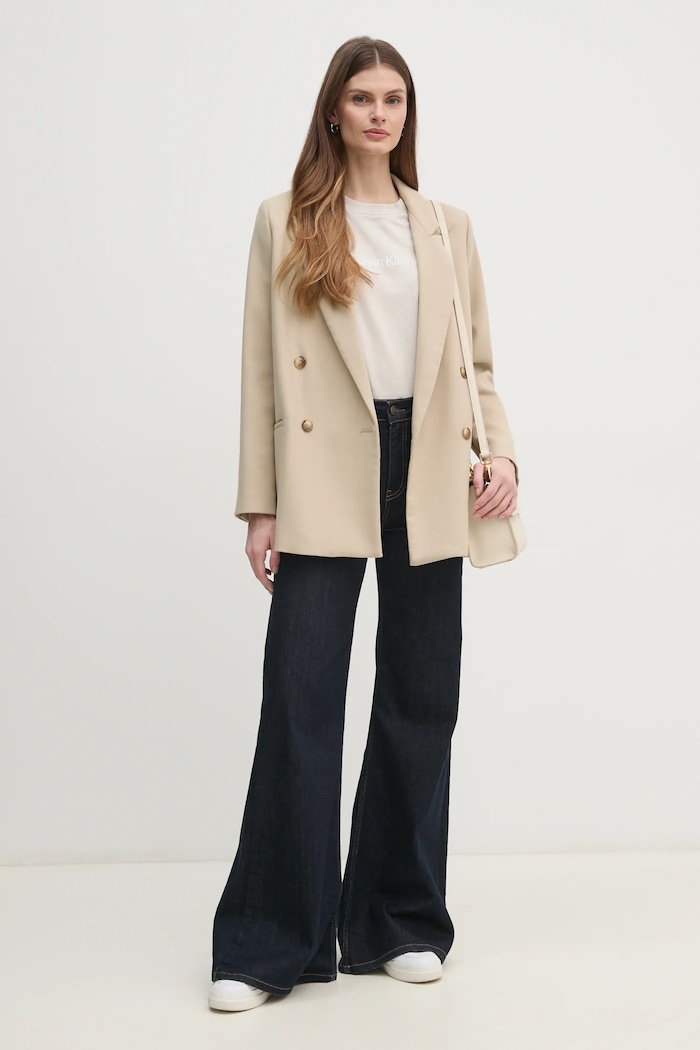 Bavlněné tričko Calvin Klein K20K205448 béžová SS25