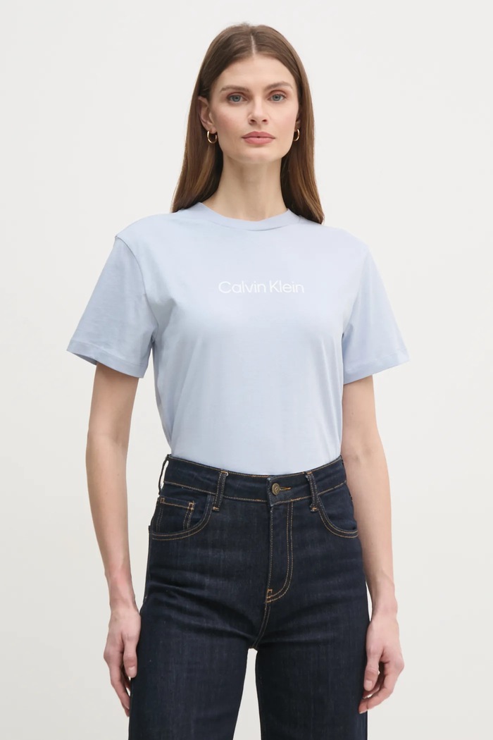 Bavlněné tričko Calvin Klein kulatý modrá K20K205448