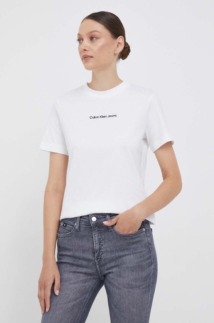 Calvin Klein Jeans tricou din bumbac imprimeu alb J20J221065