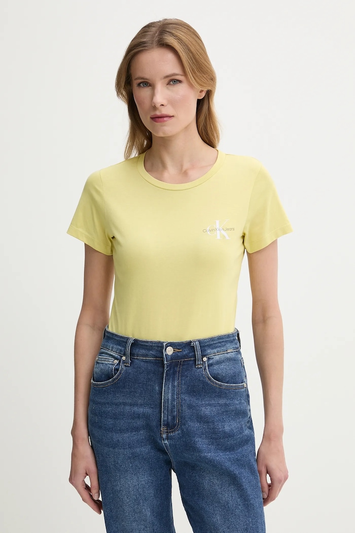 Памучна тениска Calvin Klein Jeans (2 броя) жълт J20J219734