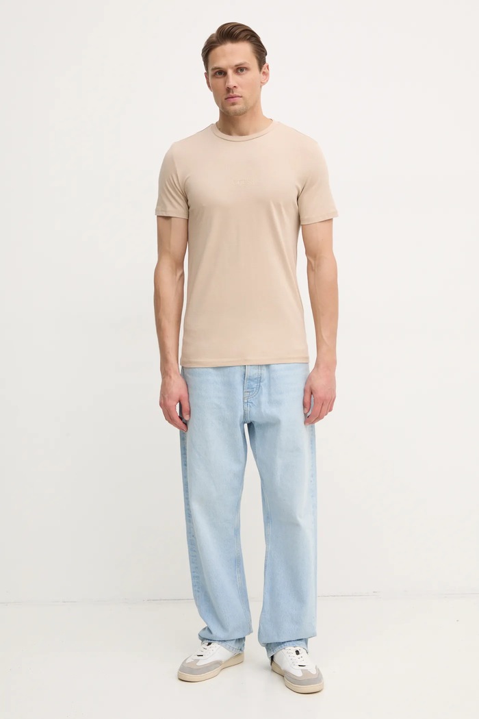 Βαμβακερό μπλουζάκι Guess AIDY M2YI72.I3Z14 μπεζ SS26