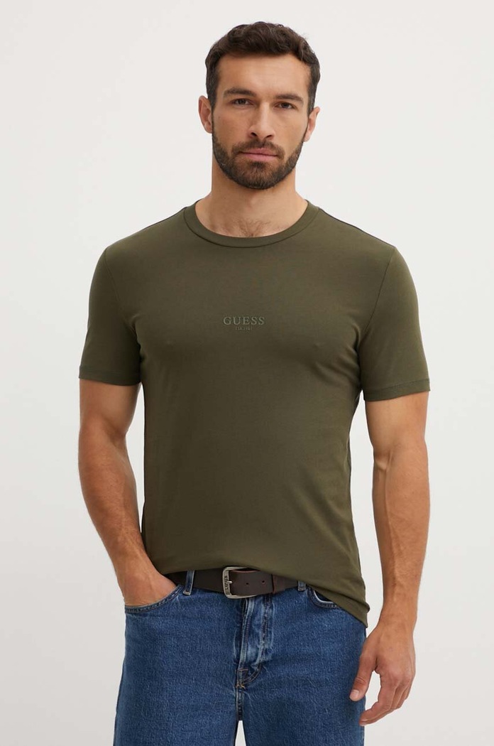 Guess t-shirt bawełniany AIDY aplikacja zielony M2YI72.I3Z14