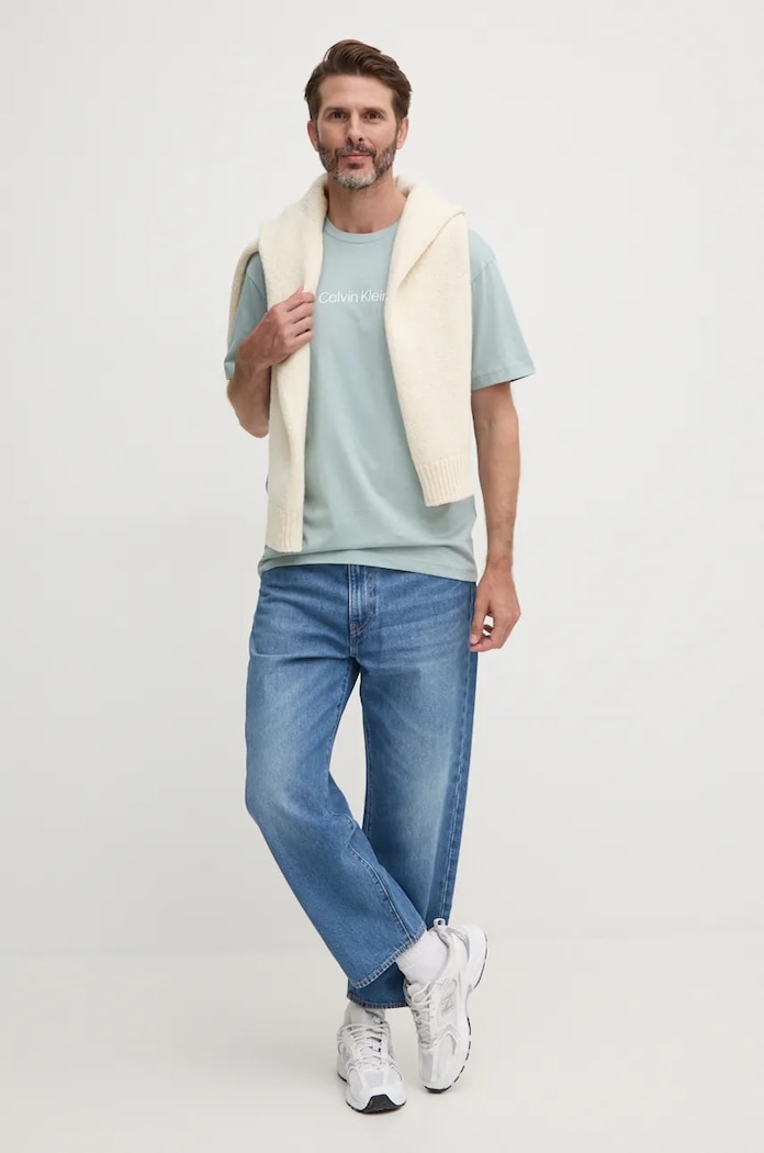 Bavlněné tričko Calvin Klein K10K111346 tyrkysová AA00