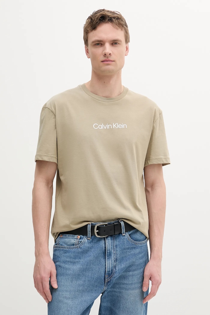 Bavlnené tričko Calvin Klein regular zelená K10K111346