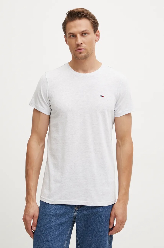 Bavlněné tričko Tommy Jeans 2-pack nášivka šedá DM0DM15381