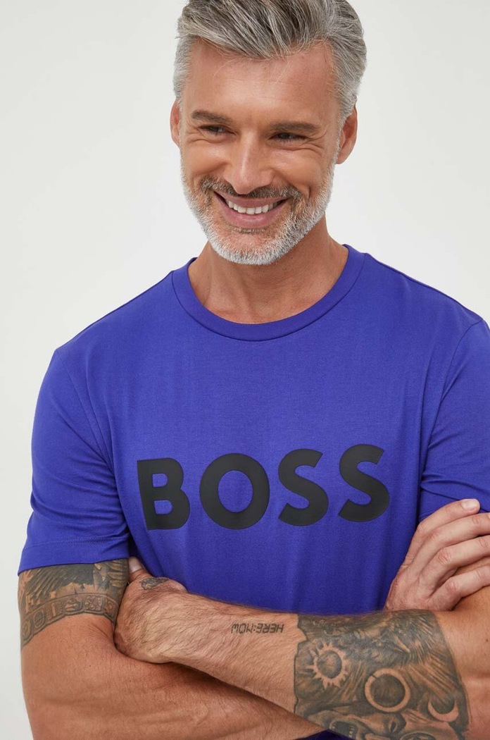 Bavlnené tričko BOSS potlač fialová 50495742