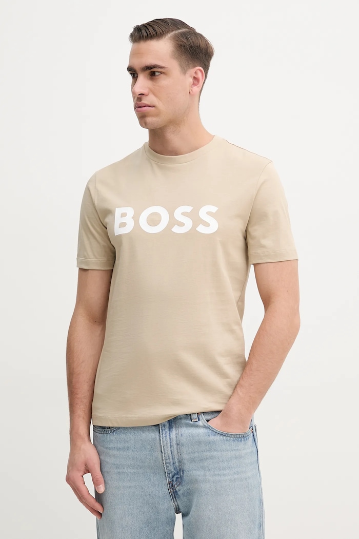 Βαμβακερό μπλουζάκι BOSS βαμβάκι μπεζ 50495742