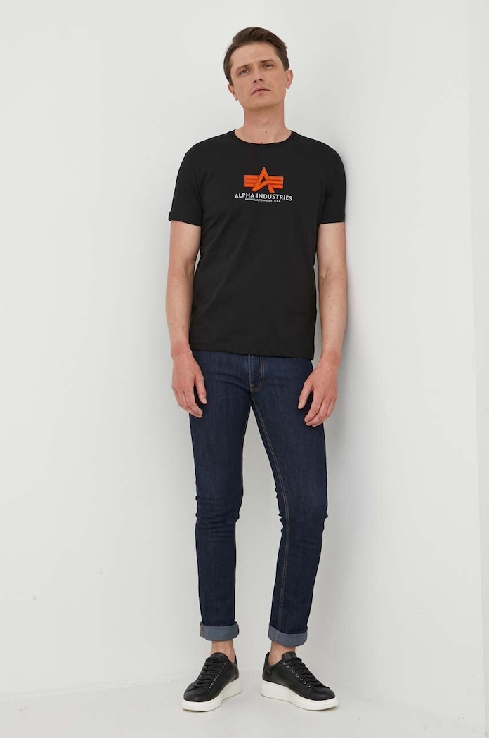 Alpha Industries pamut póló 100501RB.03 fekete AW24