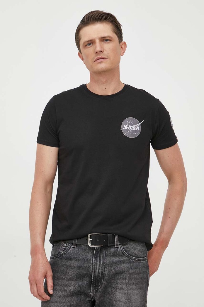 Bombažna kratka majica Alpha Industries Space Shuttle T Potisk črna 176507.03