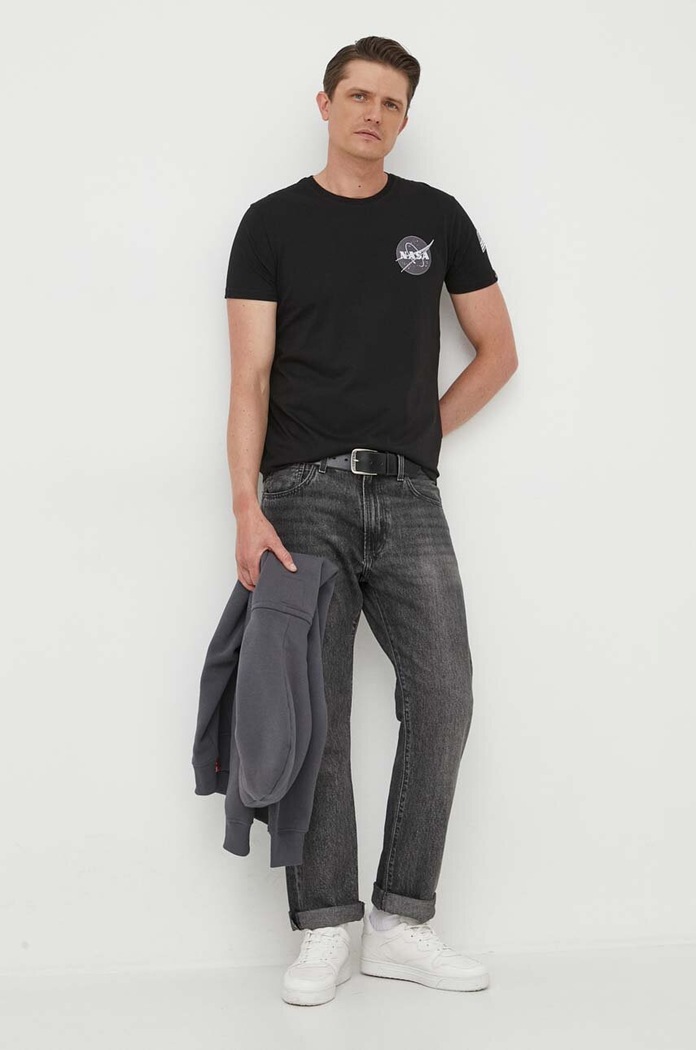 Bombažna kratka majica Alpha Industries Space Shuttle T 176507.03 črna AW23