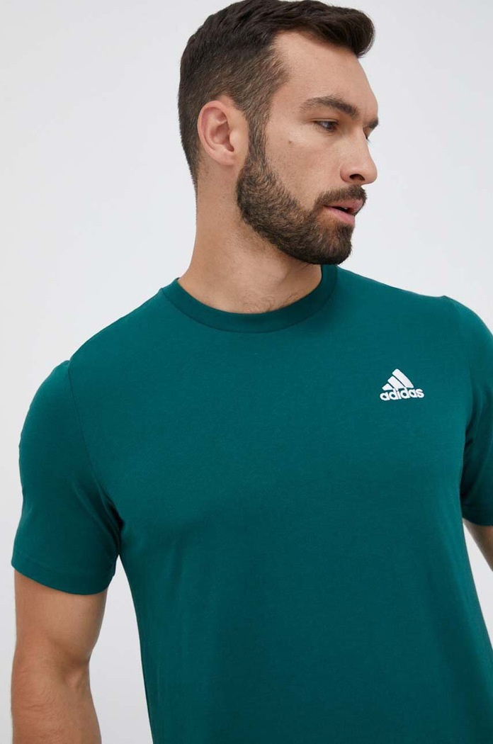 Bavlnené tričko adidas jednofarebný zelená IJ6111