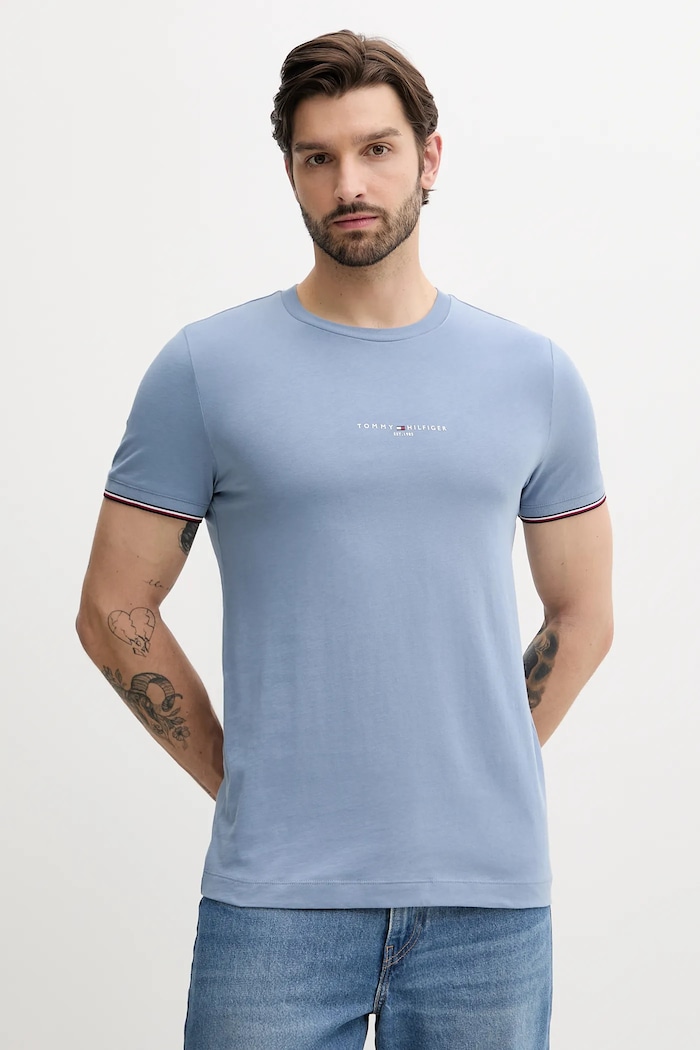 Tommy Hilfiger tricou din bumbac imprimeu albastru MW0MW32584