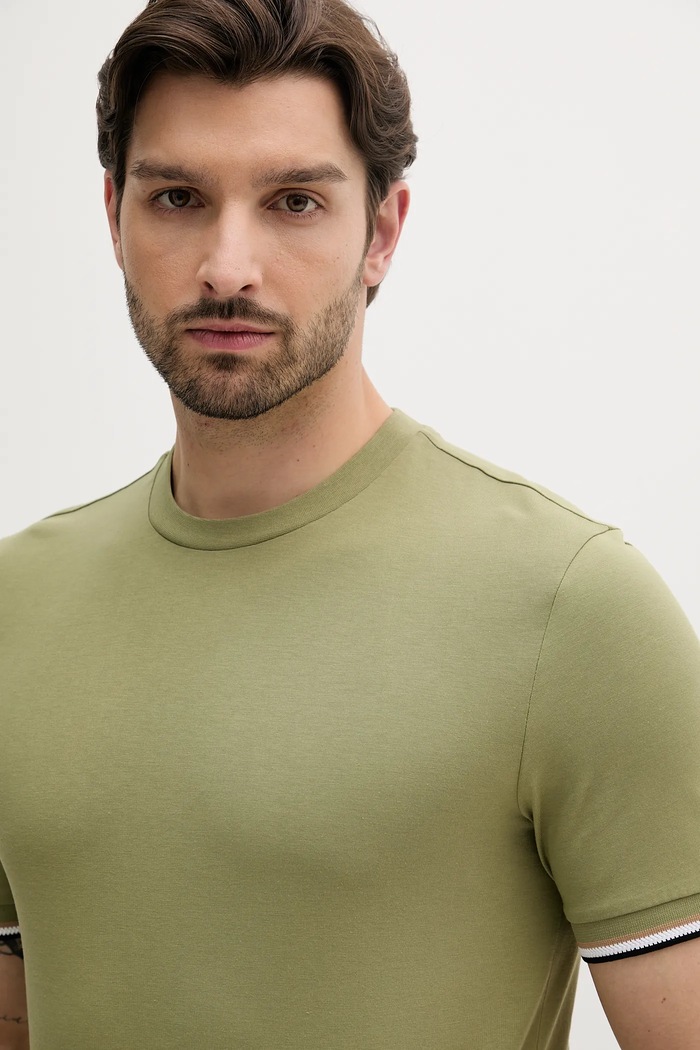 BOSS tricou basic bărbați din bumbac Thompson 04 verde 50501097