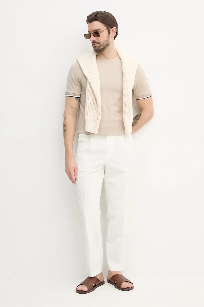 BOSS tricou basic bărbătesc din bumbac Thompson 04 50501097 bej SS26