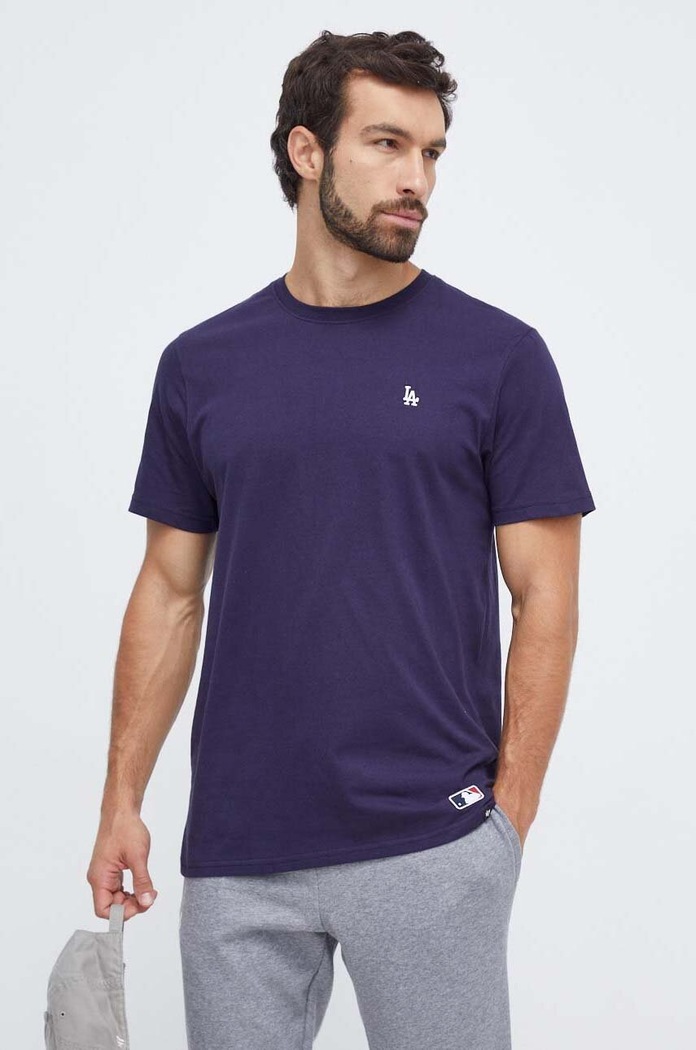 Bavlněné tričko 47brand MLB Los Angeles Dodgers hladký námořnická modř BB012TEMBRT595538LN