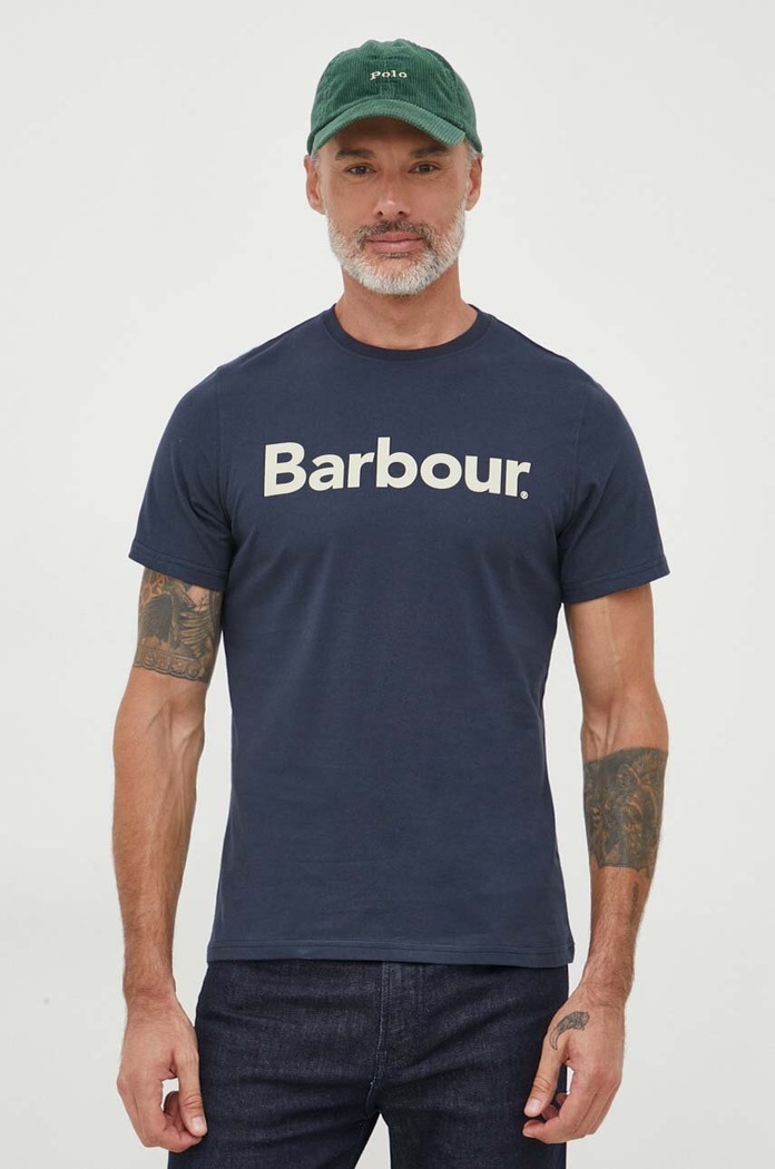 Bavlněné tričko Barbour potisk námořnická modř MTS0531