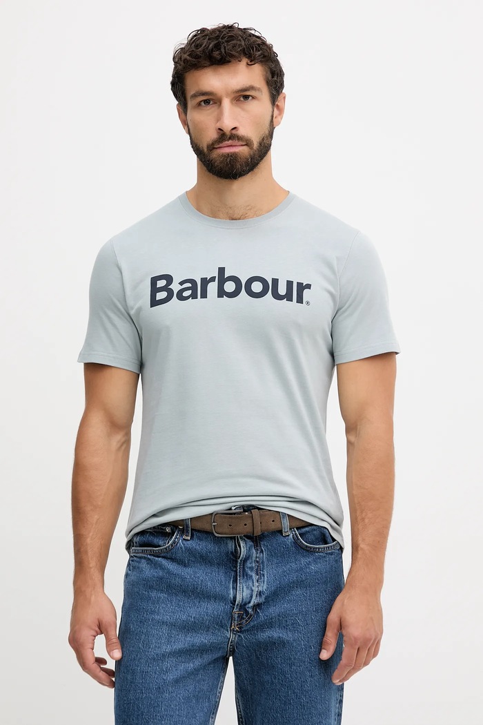 Bavlnené tričko Barbour ESSENTIALS potlač modrá MTS0531