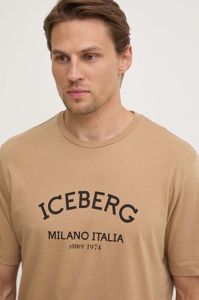 Bavlněné tričko Iceberg béžová F02N.6325