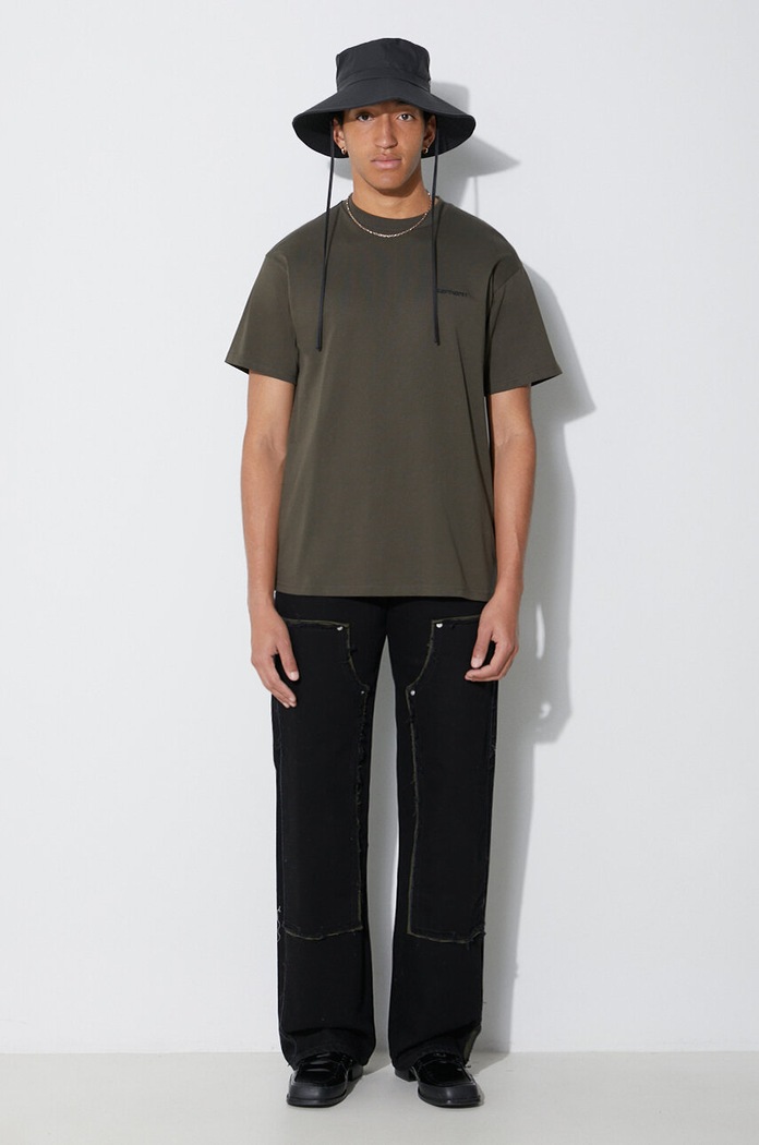 Carhartt WIP t-shirt bawełniany S/S Script Embroidery I030435.00PXX zielony AW23