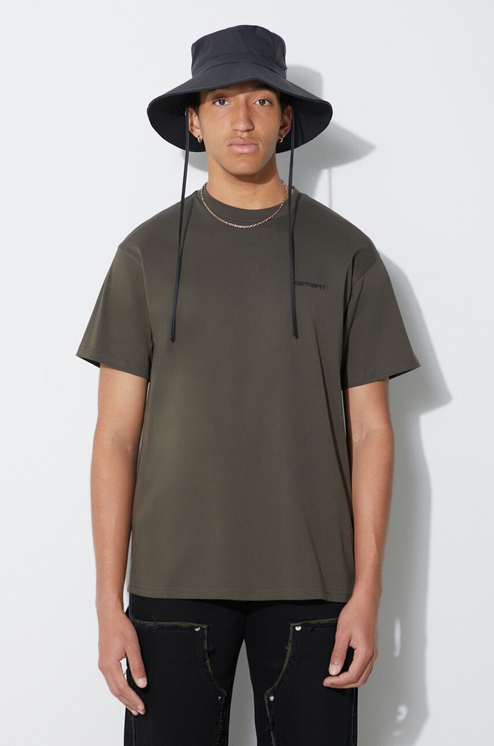 Carhartt WIP t-shirt bawełniany S/S Script Embroidery I030435.00PXX zielony