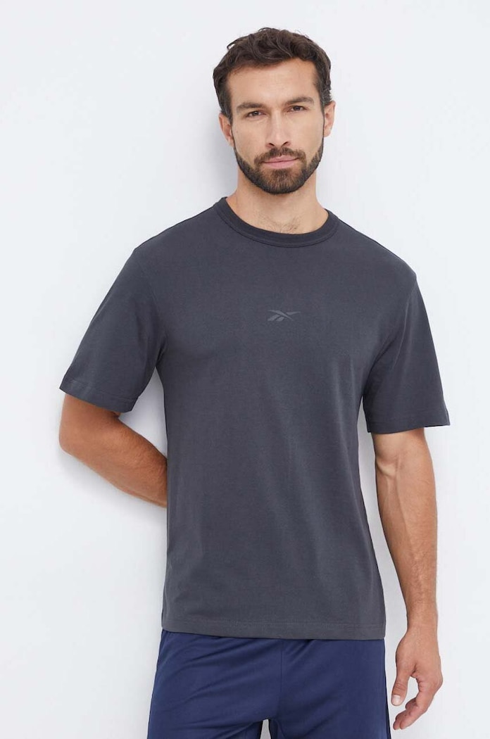 Βαμβακερό μπλουζάκι Reebok στάμπα γκρί 100070664