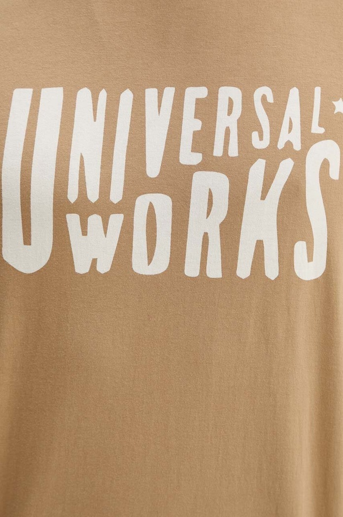 Bombažna kratka majica Universal Works Mystery Train Print Tee 29182 bež