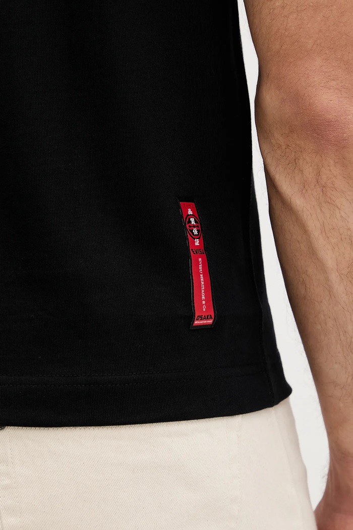 Βαμβακερό μπλουζάκι Evisu Brocade Patch Pocket 2EAHTM3TS7085XXCT μαύρο