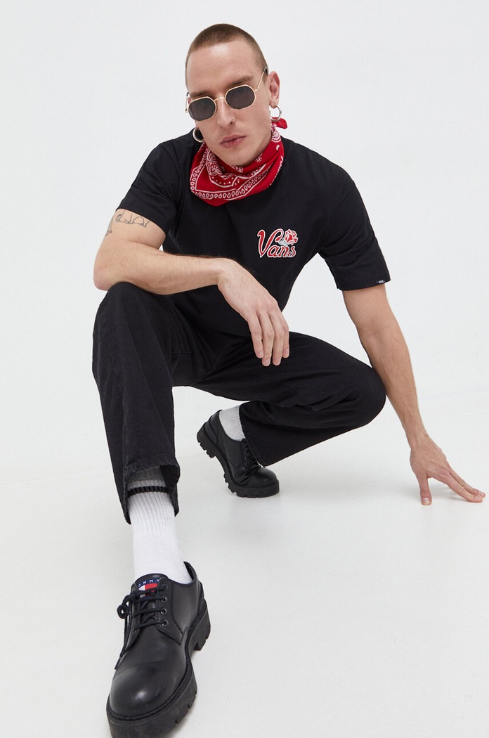 Pamučna majica Vans pamuk crna VN000F3XBLK1