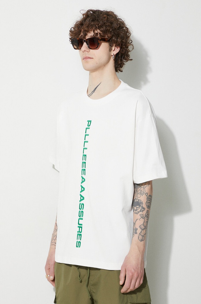 PLEASURES cotton t-shirt Drag Heavyweight Shirt white P23W034.WHITE