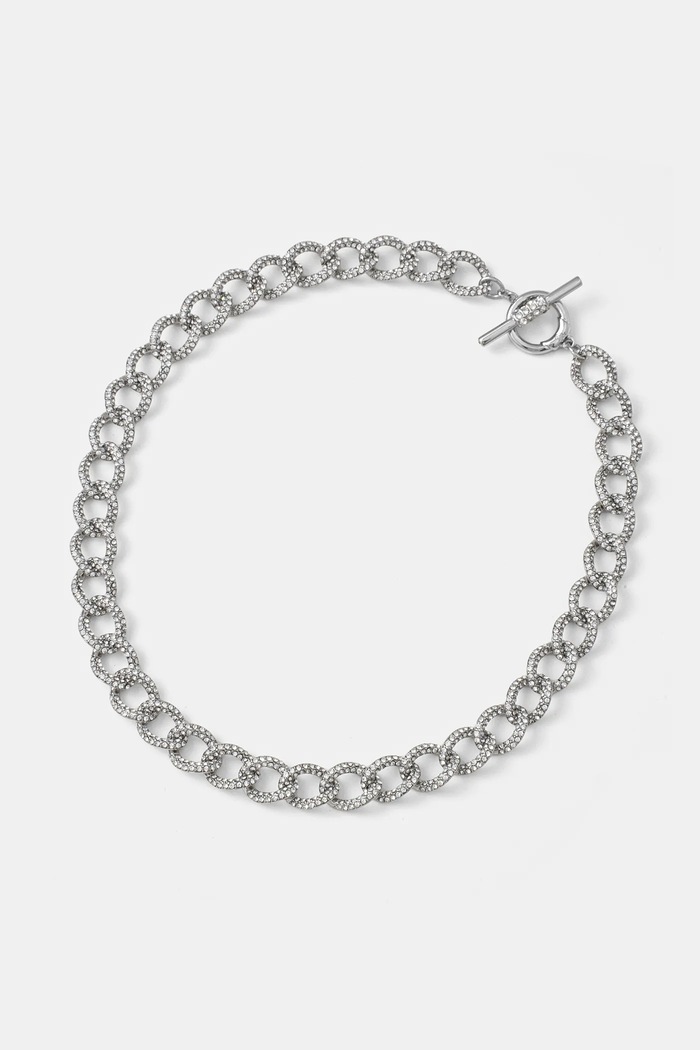 Колие Lauren Ralph Lauren NK 16IN PAVE CURB LINK COLLAR сребърен 14N00521