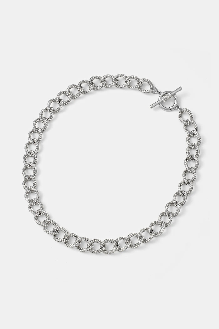 Колие Lauren Ralph Lauren NK 16IN PAVE CURB LINK COLLAR сребърен 14N00521
