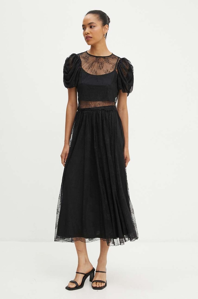 Блуза Rotate Lace Puff Sleeve Top 112727100 черен AW24