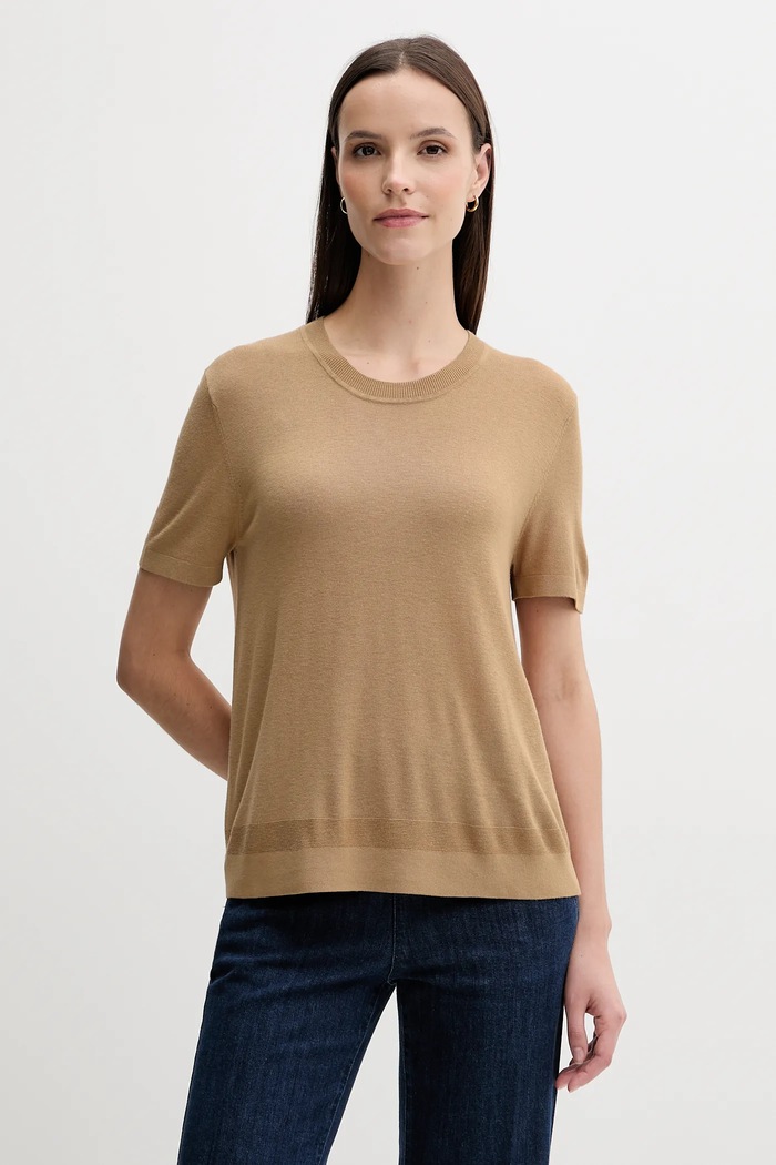 United Colors of Benetton t-shirt z jedwabiem regular beżowy 1ZRED10BK