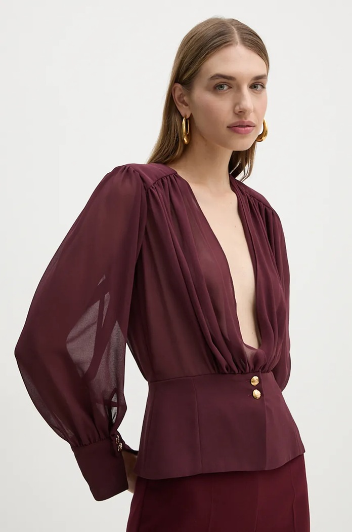 Πουκάμισο Elisabetta Franchi μακρύ μπορντό CA07947E2