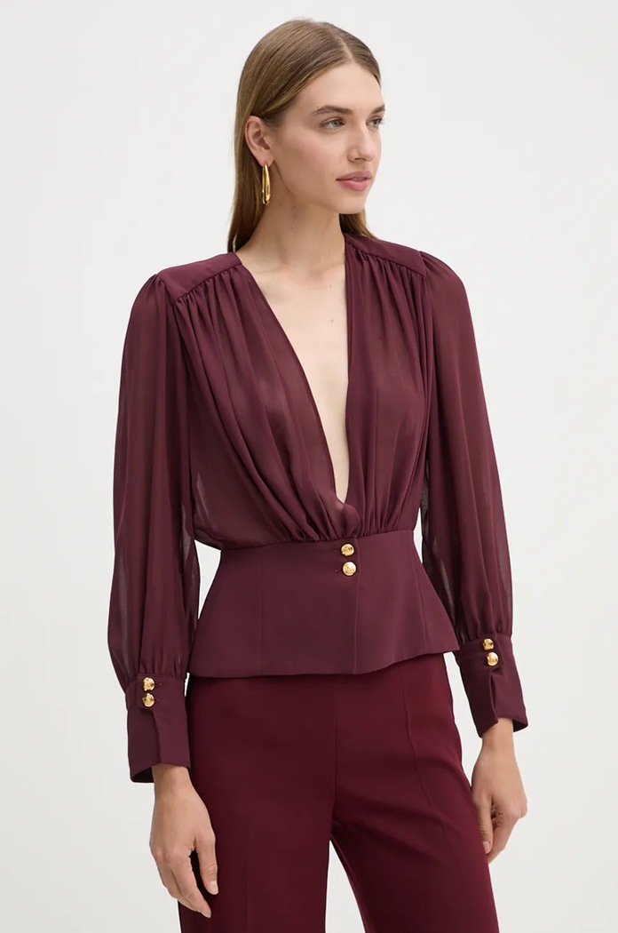 Πουκάμισο Elisabetta Franchi CA07947E2 μπορντό