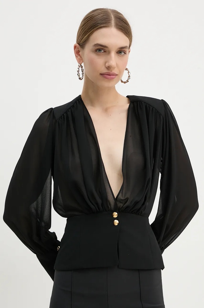 Πουκάμισο Elisabetta Franchi μακρύ μαύρο CA07947E2