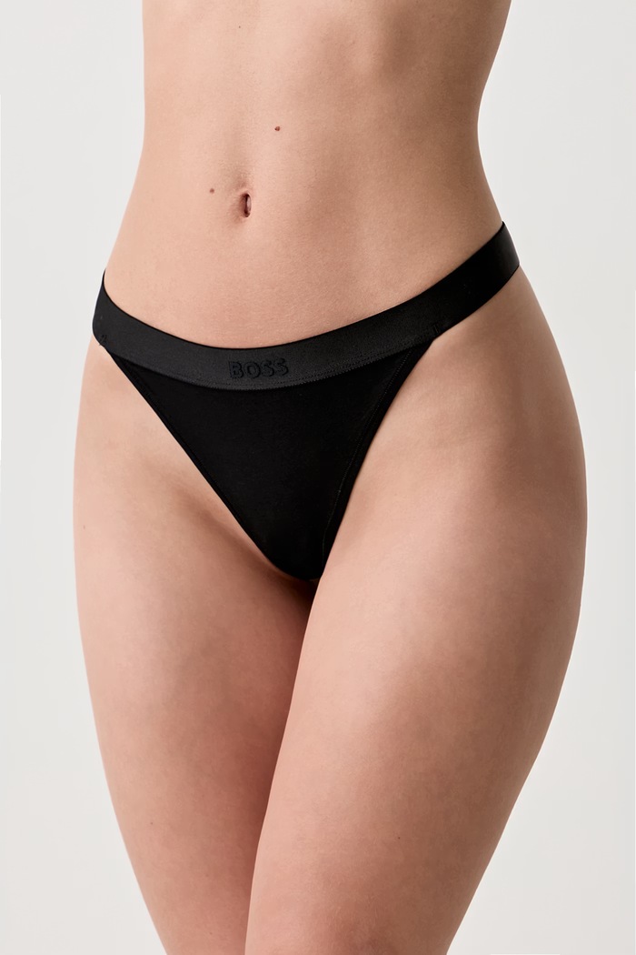BOSS стринги для женщин с хлопком STRING BEA трикотаж чёрный 50520398
