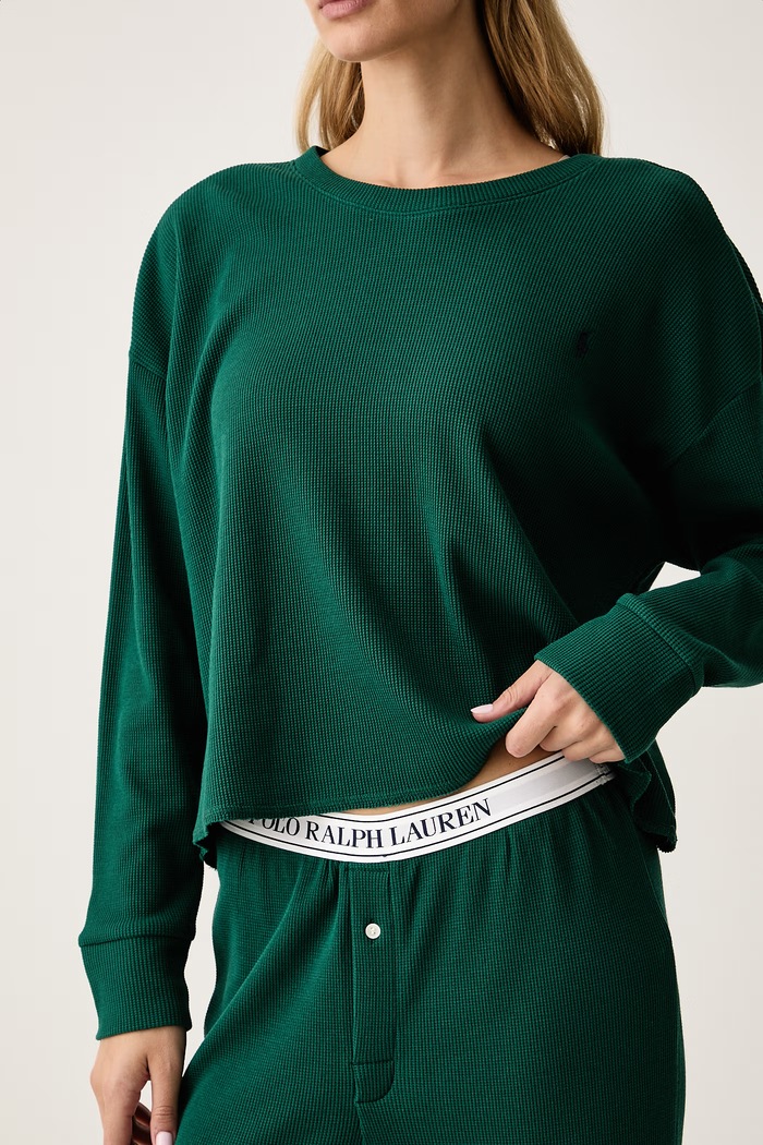 Piżama dwuczęściowa damska z bawełną Polo Ralph Lauren zielony 4P0155