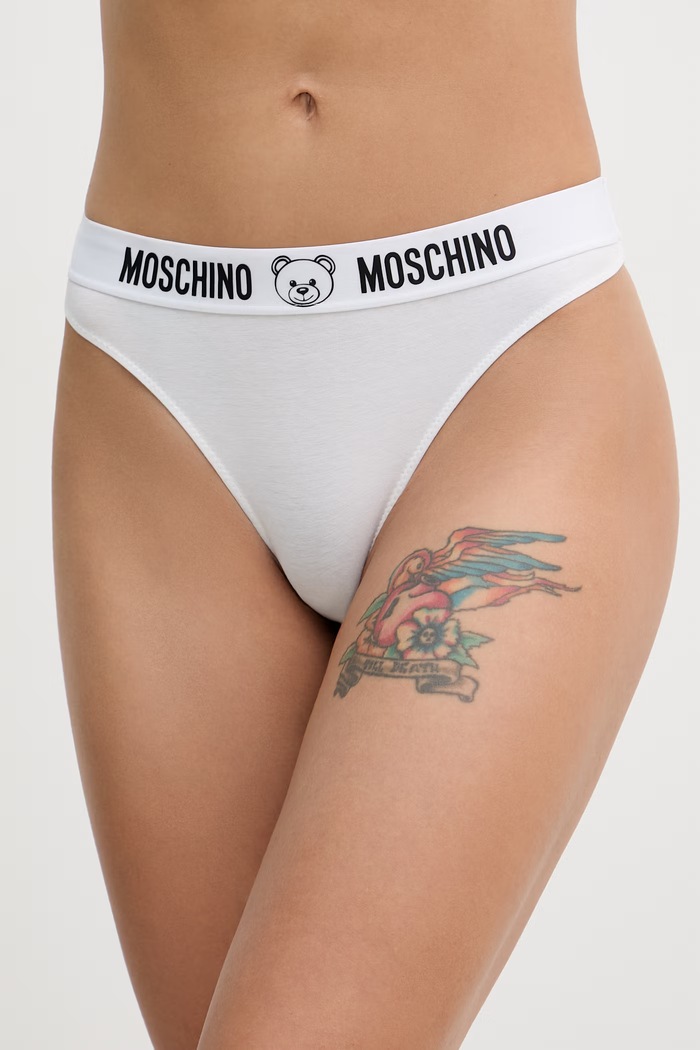 Moschino Underwear Stringi damskie bawełniane z elastanem biały A1303.4406