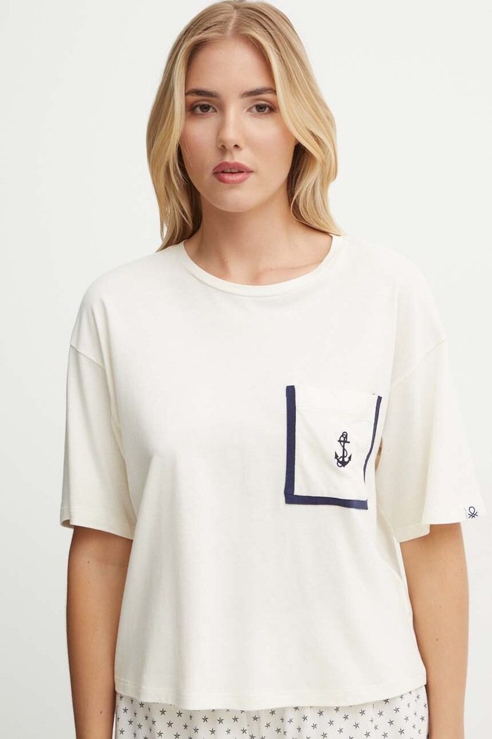 Μπλουζάκι πιτζάμας United Colors of Benetton 3Y5E3M064 μπεζ AW24