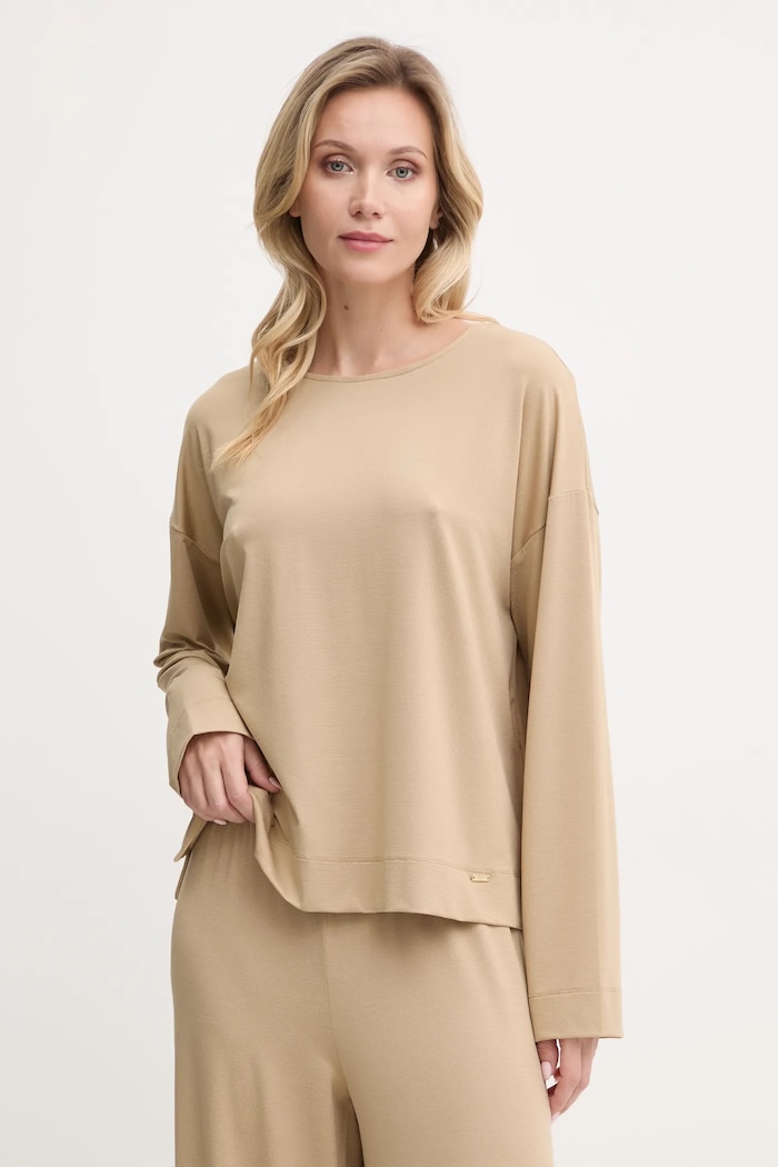 Μακρυμάνικο United Colors of Benetton εμπριμέ μπεζ 3NYW3M06W