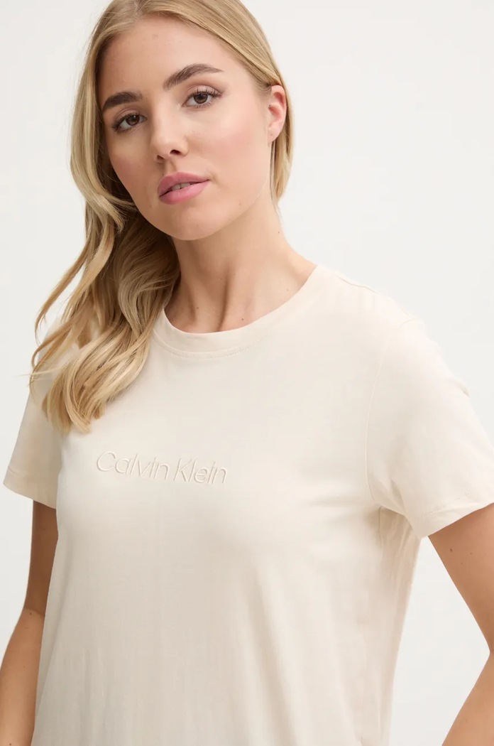 Домашна тениска от памук Calvin Klein Underwear щампа бежов 000QS7328E