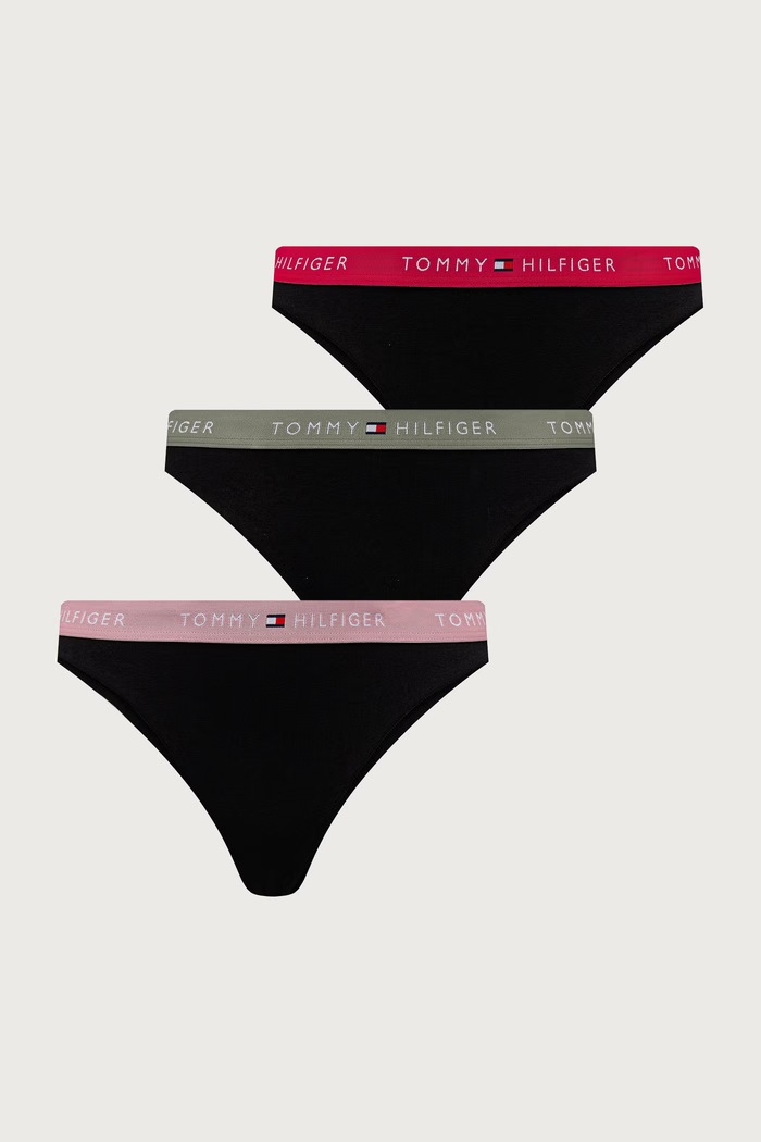 Tommy Hilfiger Figi damskie bawełniane z elastanem 3-pack czarny UW0UW05529