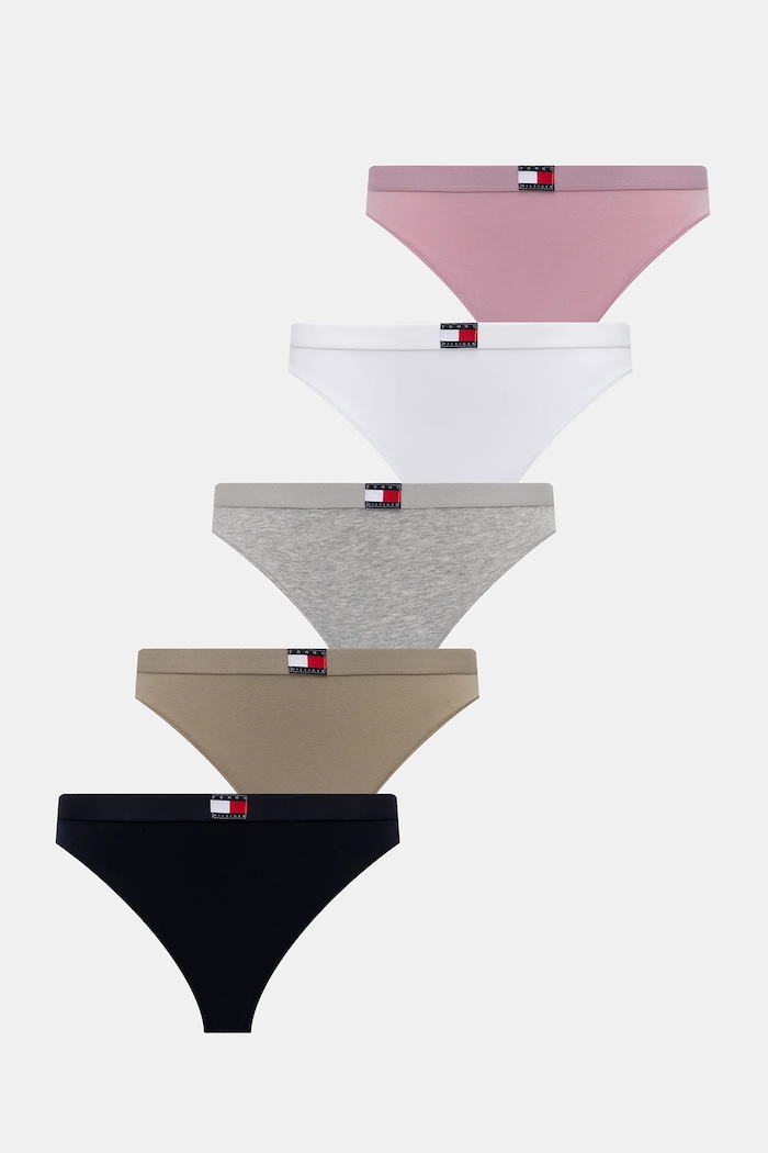 Tommy Hilfiger Στρινγκ γυναικεία βαμβάκι με ελαστάν 5-pack πλεκτό ύφασμα γκρί UW0UW05642