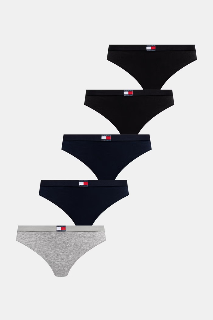 Tommy Hilfiger tangá dámske bavlnené s elastanom 5-pak tmavomodrá UW0UW05642